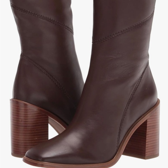 EUC Franco Sarto heeled boots brown leather square toe - Picture 2 of 12